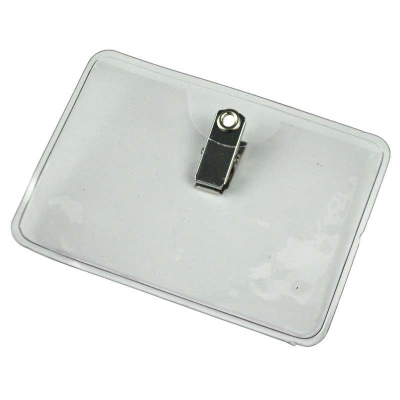 Horizontal Badge Holder with Clip, Clear, 3-7/8" x 2-5/8" (Insert Size)
